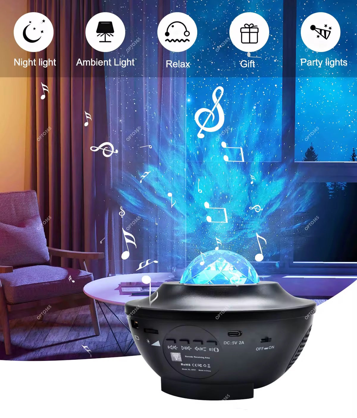 Projecteur de Lumière Nocturne Étoilée pour Chambre, Projecteur Galaxie Ciel Projecteur de Vagues Océaniques avec Télécommande et Haut-Parleur Bluetooth, comme Cadeaux pour Fête d'Anniversaire Chambre