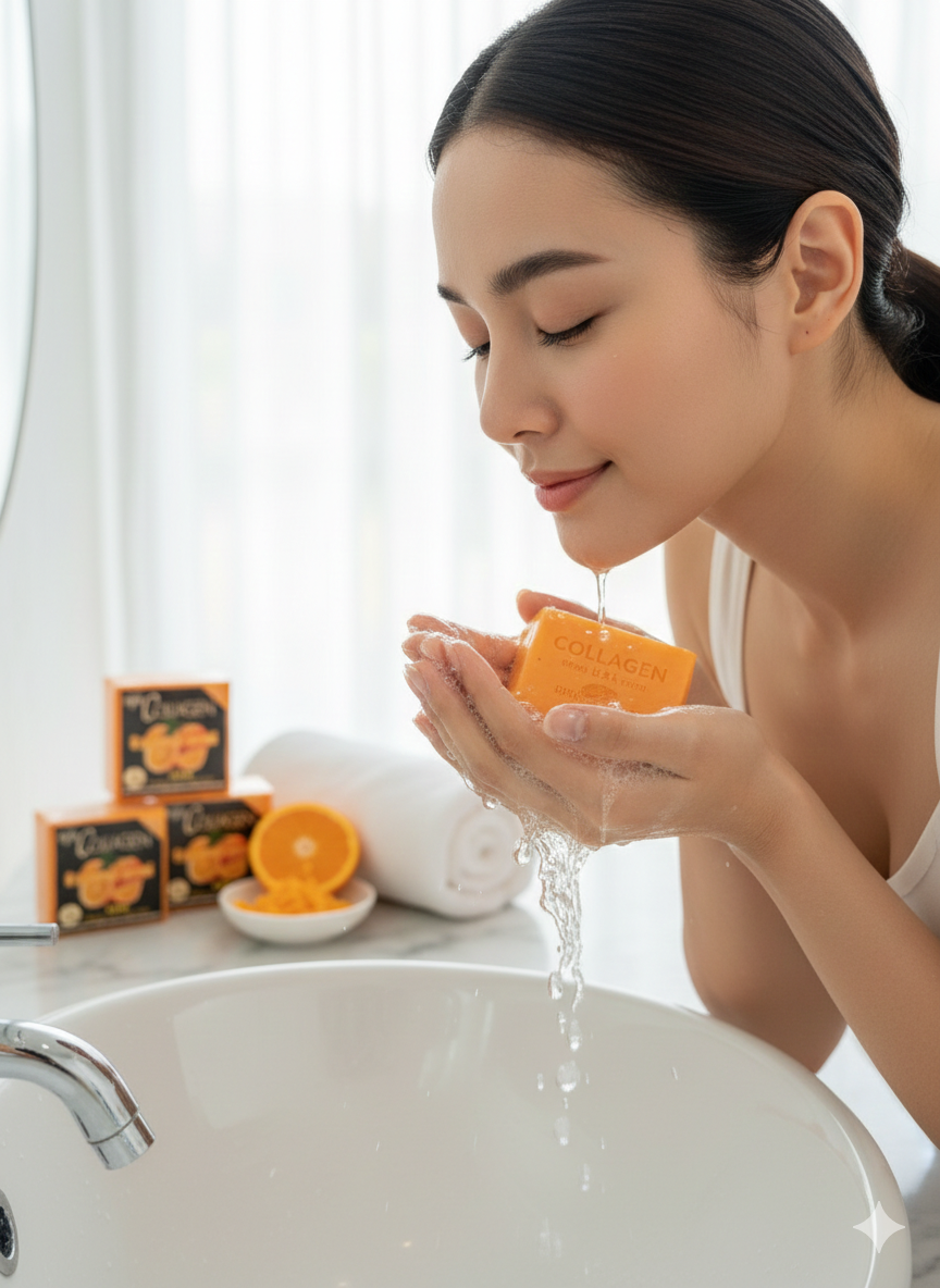 Lot de 2 Savon Visage & Corps au Collagène et Orange – Nettoyant Éclat & Douceur