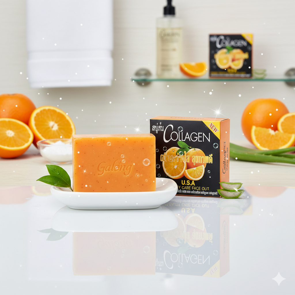 Lot de 2 Savon Visage & Corps au Collagène et Orange – Nettoyant Éclat & Douceur