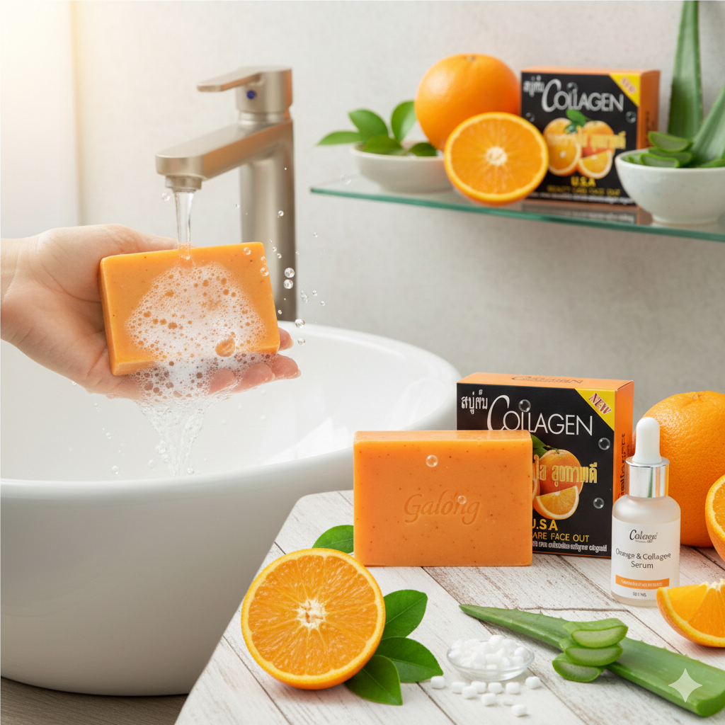 Lot de 2 Savon Visage & Corps au Collagène et Orange – Nettoyant Éclat & Douceur